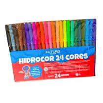 Kit 24 cores caneta hidrográfica cores intensas papelaria clássico