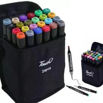 Kit 24 Cores Caneta Marcador Canetinha ponta dupla touch Duas pontas Escolar Marca texto colorido