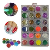 Kit 24 Folhas De Ouro Encapsulamento Unha Multicolor Glitter