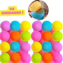 Kit 24 Forminhas de Silicone Colorida Antiaderente Cupcake Air Fryer Forno Muffin BPA Free Cozinha