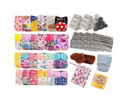 Kit 24 Fraldas Ecológicas Reutilizáveis Premium Menina 40 Absorventes Alta Absorção e Acessórios Enxoval Completo Fralda Moderna Ajustável 3 a15kg