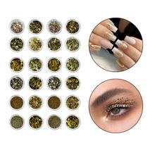 Kit 24 Glitter Decoração Unha Gel Nail Art Maquiagem Dourado