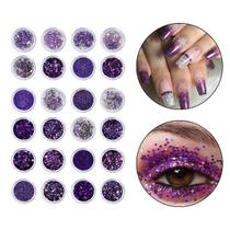 Kit 24 Glitter Decoração Unhas Gel Nail Art Maquiagem Roxo