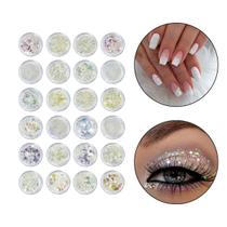 Kit 24 Glitter Decoração Unhas Nail Art Maquiagem Branco