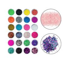 Kit 24 Glitters Fino Flocado Colorido Decoração Design Unhas Manicure Nail Art Encapsulamentos