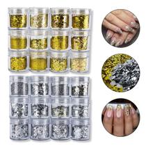 Kit 24 Glitters Prata Dourado Flocado Encapsulamento Unha