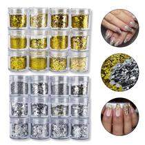 Kit 24 Glitters Prata Dourado Flocado Encapsulamento Unha Manicure Nail Art Nail Designer Unhas Decoradas Brilho Kit 24 Glitters Prata Dourado Flocado Encapsulamento Unha Manicure Nail Art Nail Designer Unhas Decoradas Brilho