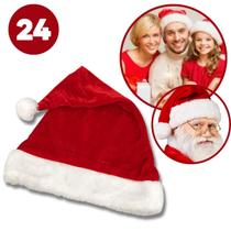 Kit 24 Gorros Papai Noel Veludo Vermelho Natal 40cm Touca Atacado Festas Confraternização
