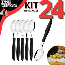 Kit 24 Jogo De Colher Inox Cabo De Plástico A Melhor Qualidade Para Sopas Caldos Mesa Cozinha Talher Utensilio Cozinha