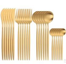 KIT 24 Jogo de talheres Dourado Aço Inoxidável Facas Garfos e Colheres Na Cozinha Talheres kit talheres