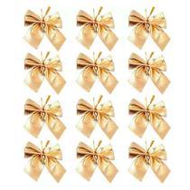 Kit 24 Lacinho Enfeite Laço Dourado Metálico Pendente Para Árvore