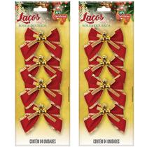Kit 24 Laços De Bolinhas 10cm Pingentes Dourado Brilhante