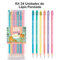 Kit 24 Lápis Tom Pastel Perolado com Borracha de Escrever Escolar Ponta Resistente Leo&Leo