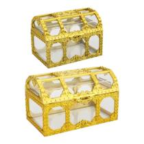Kit 24 Mini Baú Dourado De Acrílico Enfeite Para Festa Lembrancinha Decoração Kit 24 Mini Baú Dourado De Acrílico Enfeite Para Festa Lembrancinha Decoração