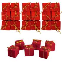 Kit 24 Mini Presentes Decorados Natal Enfeite Árvore 3x3cm Vermelho e Dourado - Yangzi