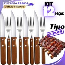 kit 24 ou 12 Talheres Churrasco Jumbo Wooden Faca tipo Outback Garfo cabo de Madeira Aço Inox kit 24 ou 12 Talheres Churrasco Jumbo Wooden Faca tipo Outback Garfo cabo de Madeira Aço Inox