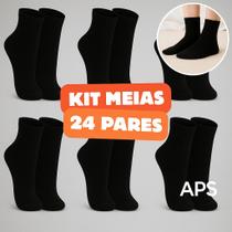 Kit 24 Pares de Meia Cano longo com Algodão Unissex Masculina Feminina Cor Preta