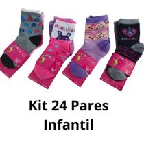 Kit 24 Pares de Meias Criança Infantil Feminino Cano Longo Cor Sortidas Kit 24 Pares de Meias Criança Infantil Feminino Cano Longo Cor Sortidas