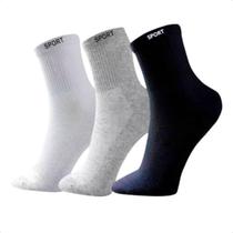 kit 24 pares Meia masculina cano alto longo Sport preta, cinza e branco confortavel