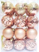 Kit 24 Pç Bola Mista Decoração Natal 6cm Rose Gold Vermelho