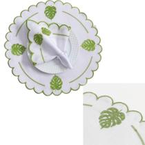 Kit 24 Pçs 12 Lugares Mesa Posta Sousplat Jogo Americano Costela de Adão Bordado Branco