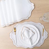 Kit 24 Pçs 12 Lugares Mesa Posta Sousplat Jogo Americano Realeza Bordado Dourado Marfim Kit 24 Pçs 12 Lugares Mesa Posta Sousplat Jogo Americano Realeza Bordado Dourado Marfim