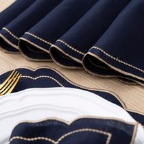 Kit 24 Pçs 12 Lugares Mesa Posta Sousplat Jogo Americano Realeza Bordado Dourado Marinho