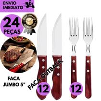 Kit 24 Peças 12 Faca Jumbo Estilo Outback 12 Garfo Inox Cabo de Madeira Premium Churrasco Refeições Kit 24 Peças 12 Faca Jumbo Estilo Outback 12 Garfo Inox Cabo de Madeira Premium Churrasco Refeições