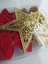 Kit 24 Peças Completo Decorativo de Natal Pendentes Dourado