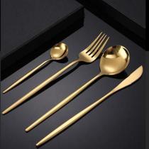 kit 24 Peças Jogo de Talheres Dourados Aço Inox Luxo