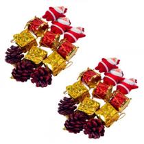 Kit 24 Pendente Pinha Caixa Tambor Boneco Papai Noel Enfeite Para Árvore De Natal Decoração Natalina