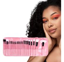 Kit 24 Pincéis Maquiagem Profissional Rosa Com Estojo Prático Para Maquiadora Autônoma Pro Kit 24 Pincéis Maquiagem Profissional Rosa Com Estojo Prático Para Maquiadora Autônoma Pro