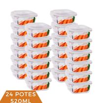 Kit 24 Pote de Vidro Hermético Mantimento Tampa 4 Travas 520ml