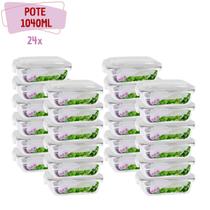 kit 24 Pote Vidro 1040ML Vai ao Forno, Microondas Com Tampa