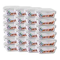 KIT 24 Potes de Vidro Retangular com Tampa Hermética 640ml