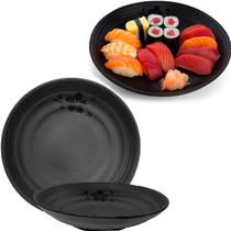 Kit 24 Pratos Fundo em Melamina Japones Oriental Preto 23cm