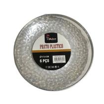 Kit 24 Pratos Sobremesa Acrílico Borda Prata 17cm Natal