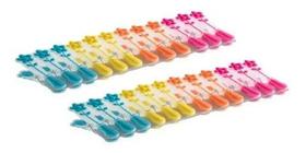 Kit 24 Prendedores Emborrachados de Roupas Flower Coloridos