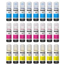 KIT 24 Refil de Tinta compatível T544 Ciano, Magenta, Amarelo para impressora Ecotank Epson L3250, L3210, L5290, L5592, L3150, L3110, L5190