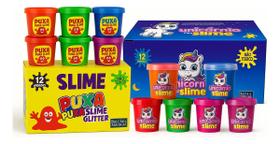 Kit 24 Slime Puxa Puxa Massinha Glitter Unicórnio 180g Kit 24 Slime Puxa Puxa Massinha Glitter Unicórnio 180g