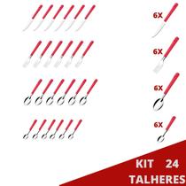 Kit 24 Talher Colher de Chá Faca Garfo Colher Luna Vermelho