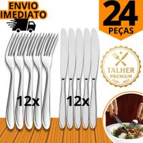 Kit 24 Talheres Talher Inox Premium Garfo E Faca Refeição Restaurante Lanchonete Cozinha Buffet