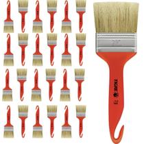 Kit 24 Trinchas Pinceis Tigre Porta Móveis Madeira Verniz Cabo Plástico Cerdas Animais Brancas Natural Pelos Pequena 5,33cm 2.1/2" Polegadas 696