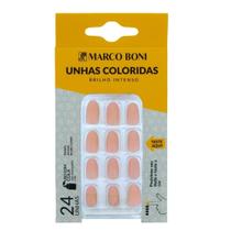 Kit 24 Unhas Postiças Coloridas Modelo Quadrado Nude Claro Marco Boni