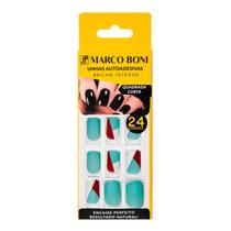 Kit 24 Unhas Postiças Quadrada Curta Azul Graphic Marco Boni