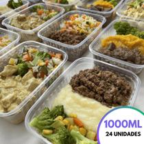 Kit 24 Unid. Pote Plastico Descartável Com 1000 ML Para Microondas Freezer - Marmita Fit