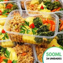 Kit 24 Unid. Pote Plastico Descartável Com 500 ML Para Microondas Freezer - Marmita Fit