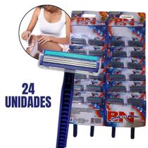 Kit 24 Unidades Barbeador com 3 Lâminas Antialérgicas Descartável Premium para Depilação e Barba