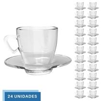 Kit 24 Xícaras Chá C/ Pires 90mL Transparente Mesa Posta