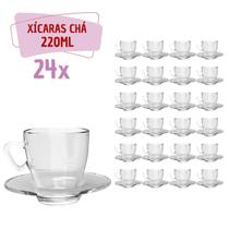 Kit 24 Xícaras Chá Vidro 220mL C/ Pires Moderna Transparente